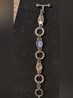 Lia Sophia Epiphany Abalone and Purple Cut Crystals Silver Tone Bracelet